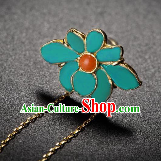 China National Agate Earrings Traditional Qing Dynasty Empress Blue Lotus Ear Accessories
