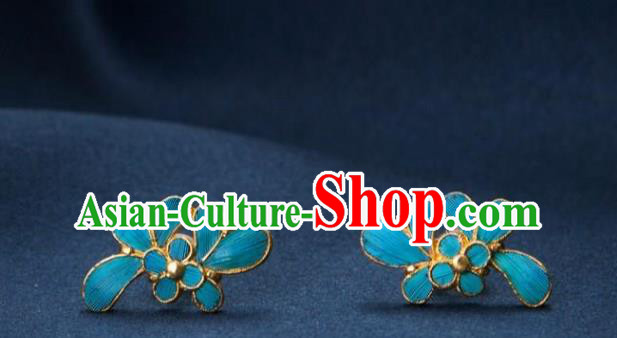 China Traditional Qing Dynasty Empress Ear Accessories National Blue Earrings