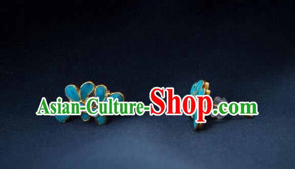 China Traditional Qing Dynasty Empress Ear Accessories National Blue Earrings