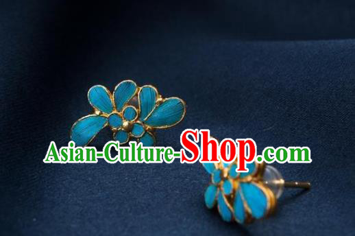 China Traditional Qing Dynasty Empress Ear Accessories National Blue Earrings