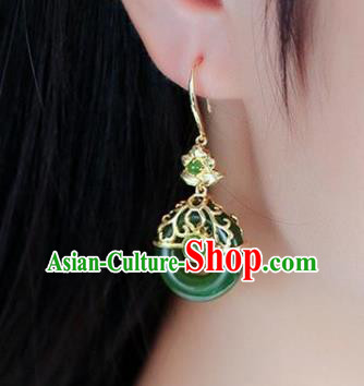 China Traditional Qing Dynasty Palace Lady Ear Accessories National Jade Earrings