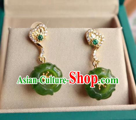China Traditional Cheongsam Crystal Ear Accessories National Qing Dynasty Court Jade Plum Earrings