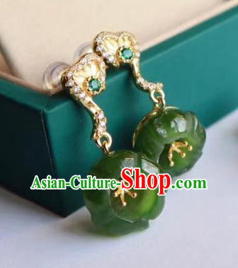 China Traditional Cheongsam Crystal Ear Accessories National Qing Dynasty Court Jade Plum Earrings