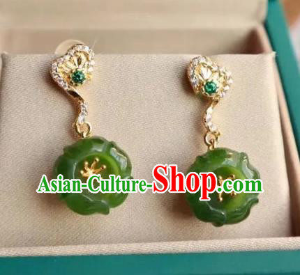 China Traditional Cheongsam Crystal Ear Accessories National Qing Dynasty Court Jade Plum Earrings