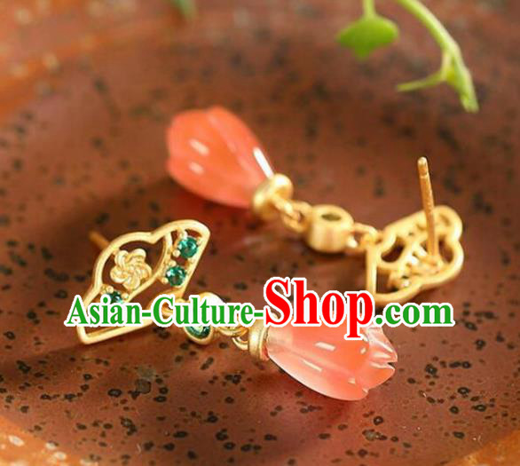 China Traditional Cheongsam Green Crystal Ear Accessories National Wedding Red Agate Mangnolia Earrings