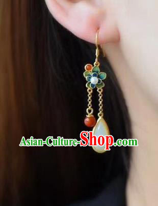 China Traditional Cheongsam Blueing Ear Accessories National Wedding Agate Tassel Earrings