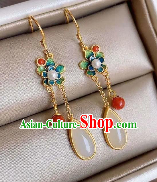 China Traditional Cheongsam Blueing Ear Accessories National Wedding Agate Tassel Earrings