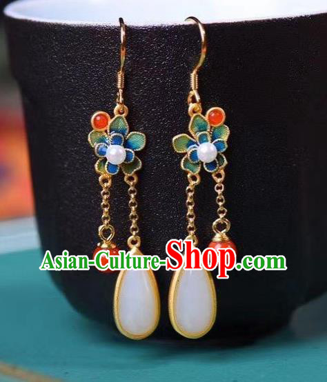 China Traditional Cheongsam Blueing Ear Accessories National Wedding Agate Tassel Earrings