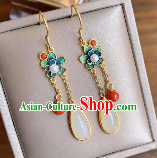 China Traditional Cheongsam Blueing Ear Accessories National Wedding Agate Tassel Earrings