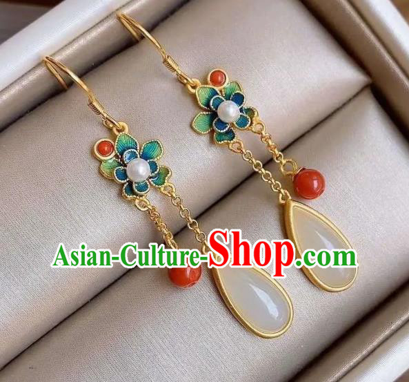 China Traditional Cheongsam Blueing Ear Accessories National Wedding Agate Tassel Earrings