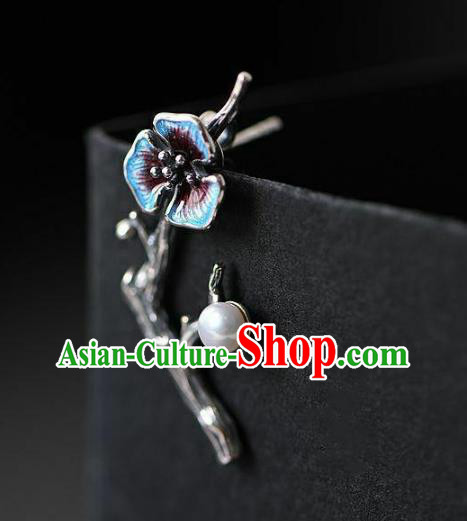 China National Silver Earrings Traditional Cheongsam Cloisonne Plum Ear Accessories