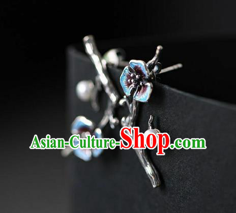 China National Silver Earrings Traditional Cheongsam Cloisonne Plum Ear Accessories
