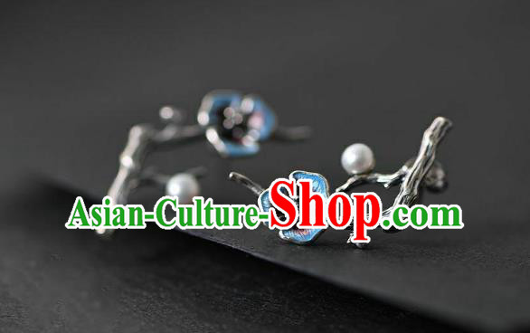 China National Silver Earrings Traditional Cheongsam Cloisonne Plum Ear Accessories
