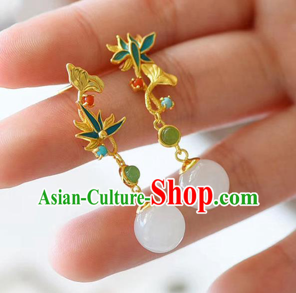 China Traditional Cheongsam Ear Accessories National Enamel Lotus Earrings