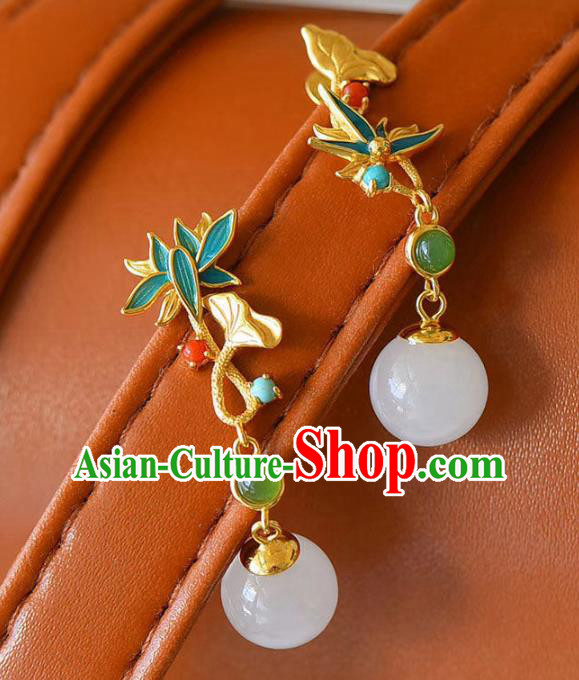 China Traditional Cheongsam Ear Accessories National Enamel Lotus Earrings