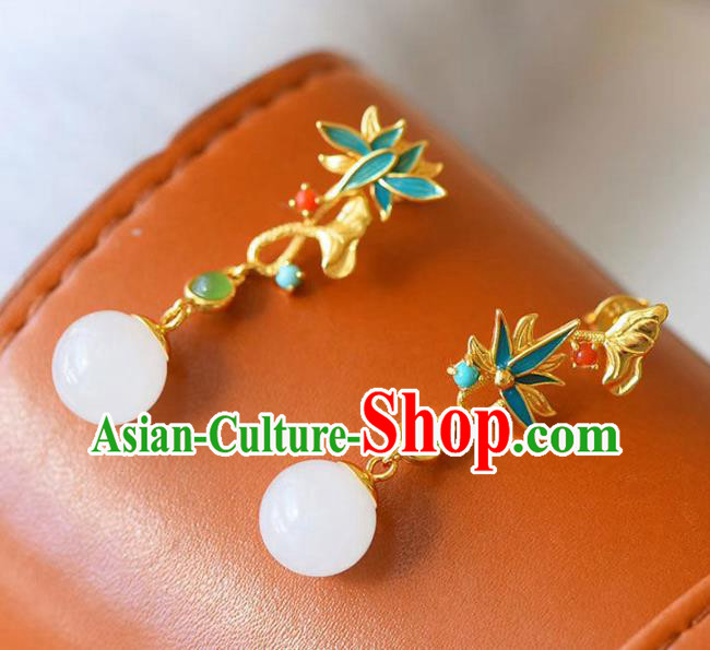 China Traditional Cheongsam Ear Accessories National Enamel Lotus Earrings