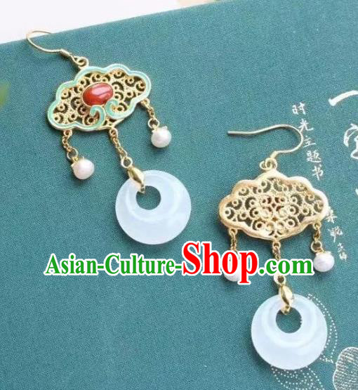 China Traditional Cheongsam White Jade Ear Accessories National Enamel Agate Earrings