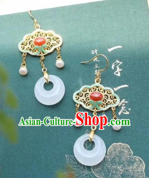 China Traditional Cheongsam White Jade Ear Accessories National Enamel Agate Earrings
