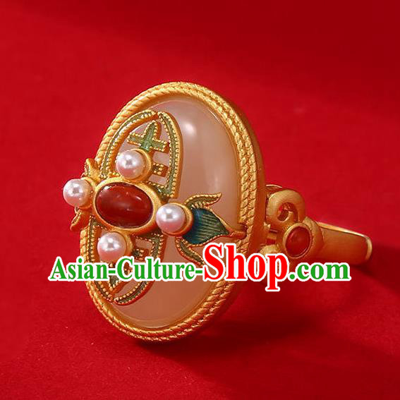 Chinese Handmade Jade Ring Jewelry Accessories Classical Qing Dynasty Golden Circlet