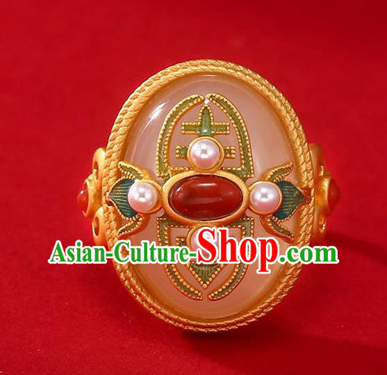 Chinese Handmade Jade Ring Jewelry Accessories Classical Qing Dynasty Golden Circlet