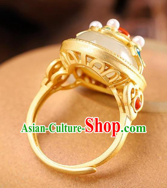 Chinese Handmade Jade Ring Jewelry Accessories Classical Qing Dynasty Golden Circlet