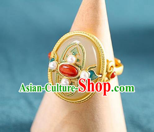Chinese Handmade Jade Ring Jewelry Accessories Classical Qing Dynasty Golden Circlet