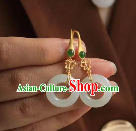 China Traditional Cheongsam White Jade Ear Accessories National Silver Earrings