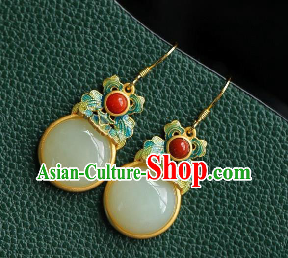 China Traditional Cheongsam Enamel Ear Accessories National White Jade Earrings
