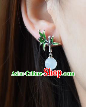 China National Silver Bamboo Earrings Traditional Cheongsam Chalcedony Ear Accessories