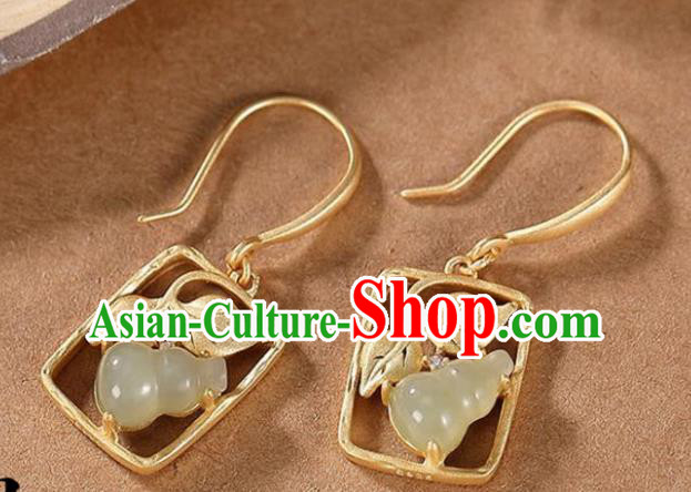 China National Jade Gourd Earrings Traditional Cheongsam Golden Ear Accessories