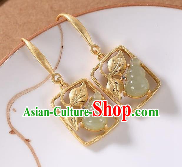 China National Jade Gourd Earrings Traditional Cheongsam Golden Ear Accessories
