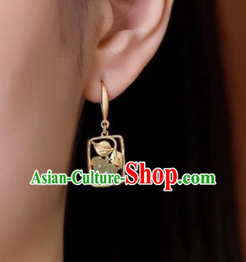 China National Jade Gourd Earrings Traditional Cheongsam Golden Ear Accessories
