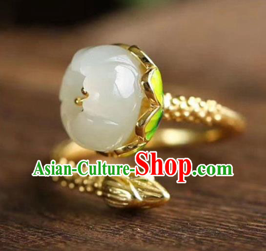 Chinese Handmade Golden Ring Jewelry Accessories Classical Jade Mangnolia Circlet
