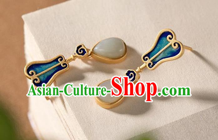 China National Cloisonne Palm Leaf Earrings Traditional Cheongsam Jade Ear Accessories
