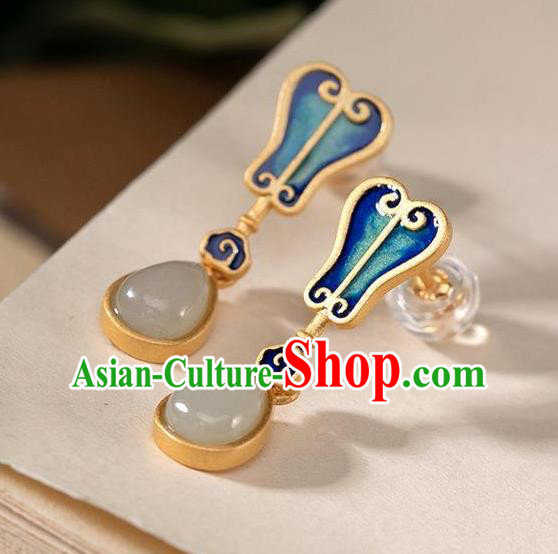 China National Cloisonne Palm Leaf Earrings Traditional Cheongsam Jade Ear Accessories