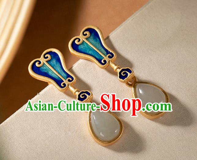China National Cloisonne Palm Leaf Earrings Traditional Cheongsam Jade Ear Accessories