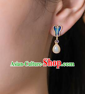 China National Cloisonne Palm Leaf Earrings Traditional Cheongsam Jade Ear Accessories