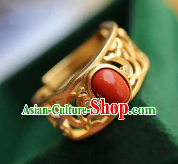 Chinese Handmade Carving Cloud Golden Ring Jewelry Accessories Classical Court Circlet