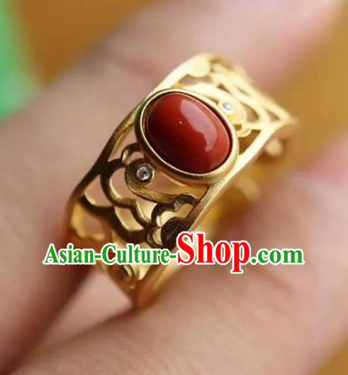 Chinese Handmade Carving Cloud Golden Ring Jewelry Accessories Classical Court Circlet