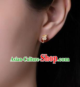 China National Agate Lucky Bag Earrings Traditional Cheongsam Golden Copper Ear Jewelry Accessories