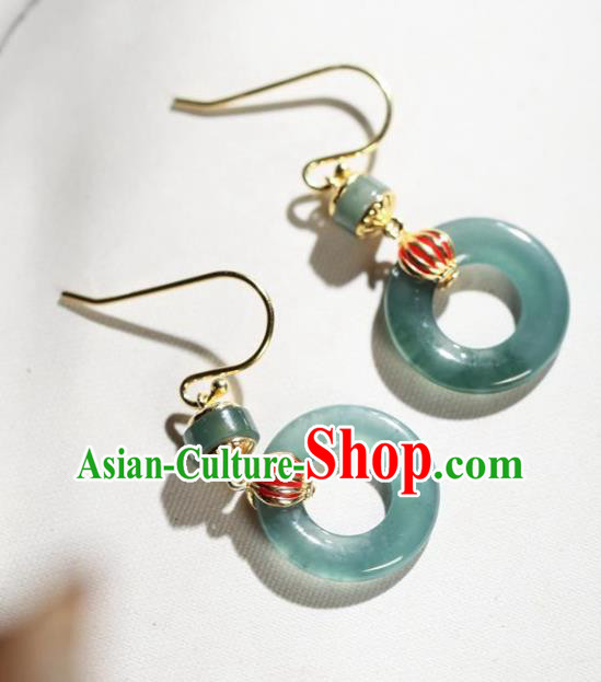 China Traditional Jade Peace Buckle Ear Jewelry Accessories National Cheongsam Red Lantern Earrings