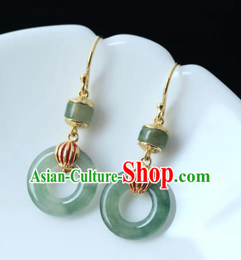 China Traditional Jade Peace Buckle Ear Jewelry Accessories National Cheongsam Red Lantern Earrings