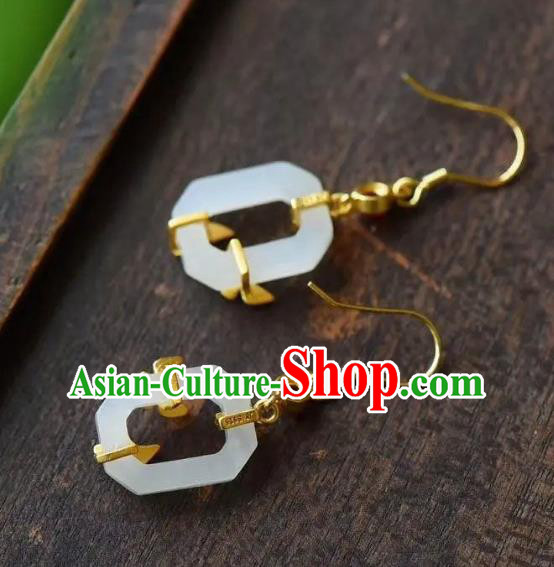 China Traditional Garnet Ear Jewelry Accessories National Cheongsam White Jade Earrings