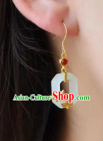 China Traditional Garnet Ear Jewelry Accessories National Cheongsam White Jade Earrings