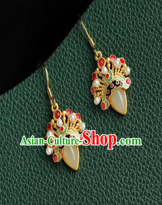 China Traditional Beijing Opera Ear Jewelry Accessories National Cheongsam White Jade Earrings