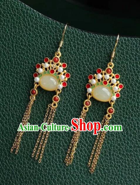 China Traditional Peking Opera Blues Ear Jewelry Accessories National Cheongsam Golden Tassel Earrings