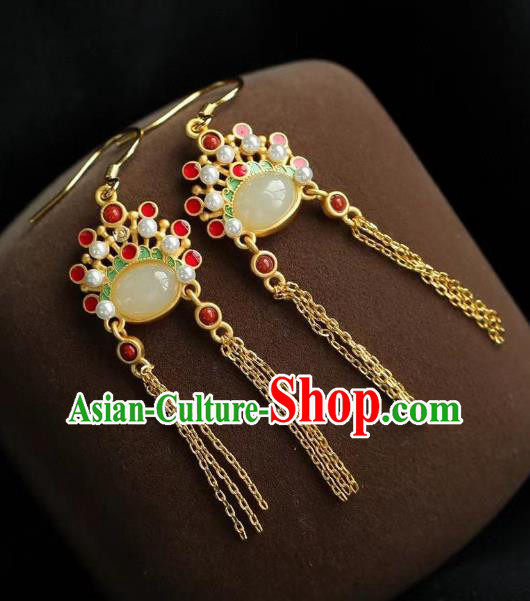 China Traditional Peking Opera Blues Ear Jewelry Accessories National Cheongsam Golden Tassel Earrings
