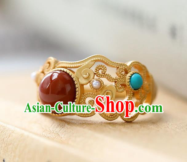 Chinese Handmade Golden Ring Jewelry Accessories Classical Court Kallaite Circlet