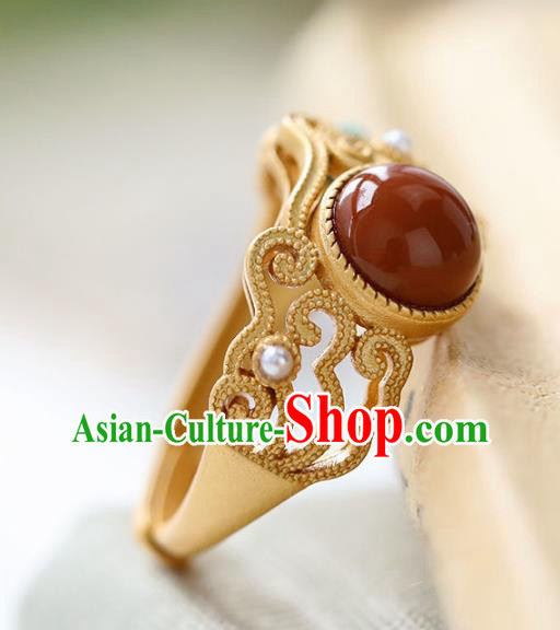 Chinese Handmade Golden Ring Jewelry Accessories Classical Court Kallaite Circlet