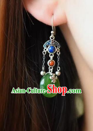 China Traditional Silver Lapis Ear Jewelry Accessories National Cheongsam Green Jade Earrings